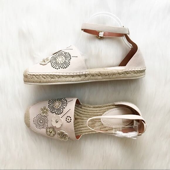 COACH Astor Leather Espadrille Ankle Strap Sandals - Picture 1 of 6